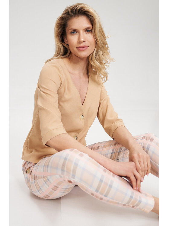 FIGL FIGL Bluzka M699 Beżowy Regular Fit