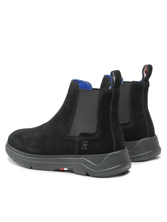 Tommy Hilfiger Tommy Hilfiger Členková obuv s elastickým prvkom Premium Th Suede Hybrid Chelsea FM0FM04683 Čierna