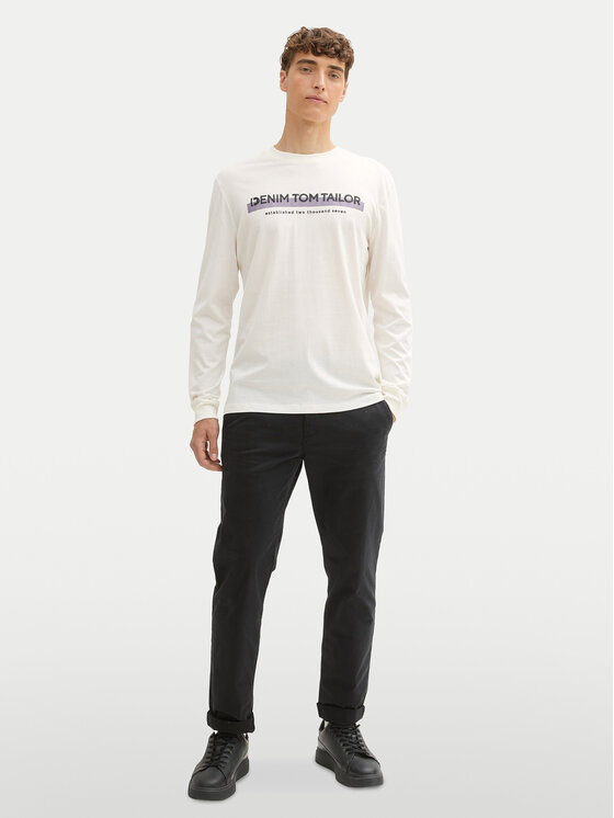 Tom Tailor Denim Tom Tailor Denim Longsleeve 1043888 Biały Regular Fit
