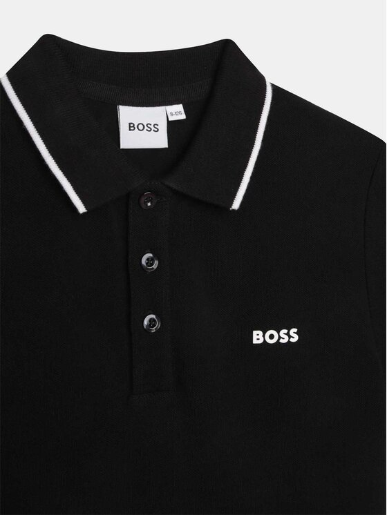 BOSS Boss Тениска с яка и копчета J25P26 D Черен Regular Fit