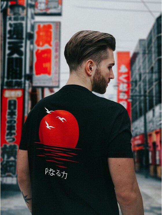 MyStars MyStars T-Shirt Koszulka Z Krótkim Rękawem My Stars Japan Sunset Czarna L Czarny Regular Fit