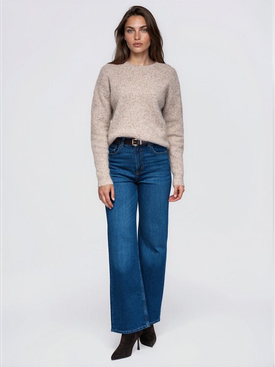 Ombre Ombre Sweter OW-SW-E0048 Beżowy Regular Fit