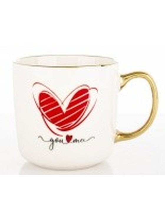 MIAhome MIAhome Kubek porcelanowy 385 ml z czerwonym sercem i napisem YOU ME Biały