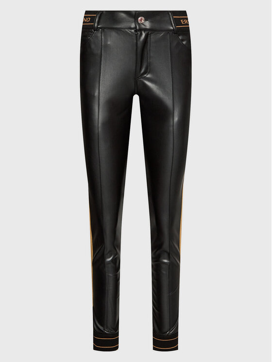 Ermanno Firenze Pantaloni din imitație de piele P008ES2 Negru Slim Fit din imagine noua