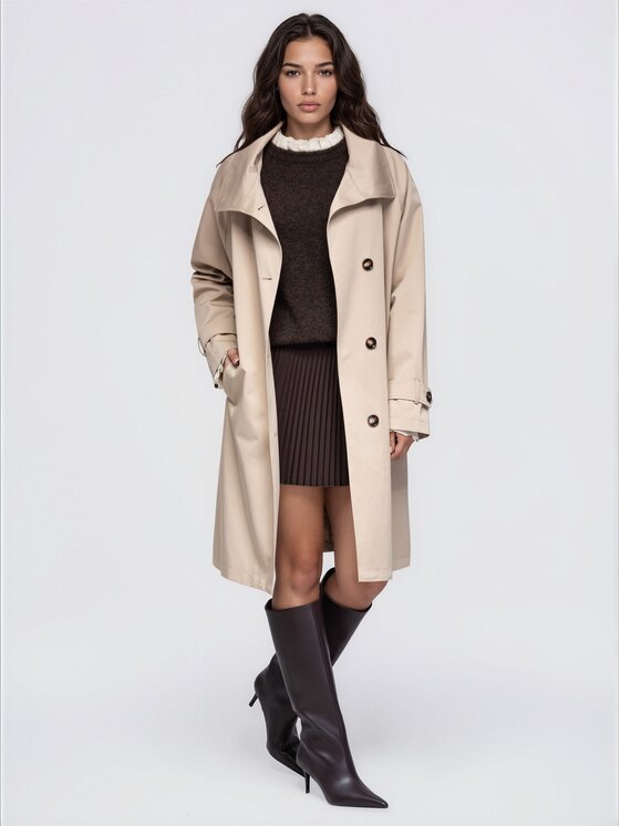 Ombre Ombre Trenčkot OW-CT-E0024 Béžová Relaxed Fit