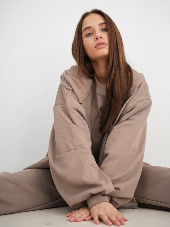 MissDenim MissDenim Bluza Oversize Zip Hoodie Brązowy Oversize