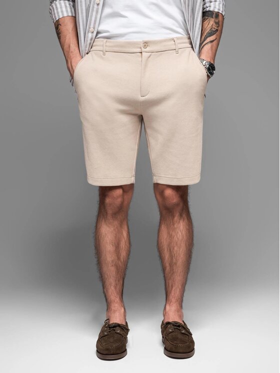 Ombre Ombre Šortky z materiálu OM-SRCS-0166 Béžová Slim Fit