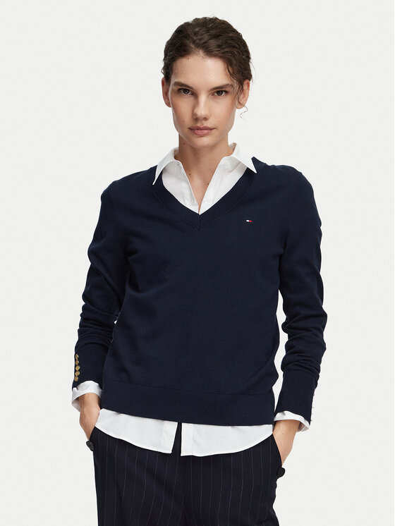 Tommy Hilfiger Pulover Jersy Wine WW0WW40098 Bleumarin Regular Fit