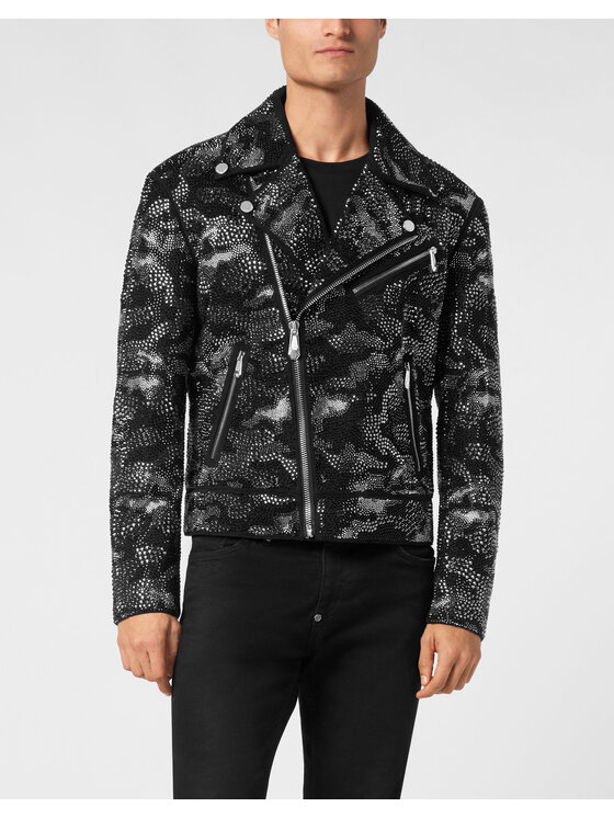PHILIPP PLEIN PHILIPP PLEIN Kurtka skórzana 21073 Czarny Regular Fit