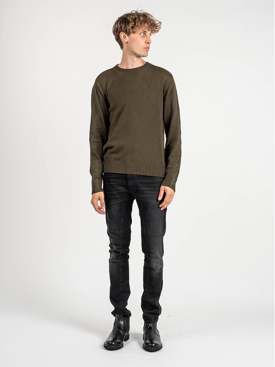 Les Hommes Les Hommes Sweter LKK112-603A | Jumper with Nylon Khaki Regular Fit