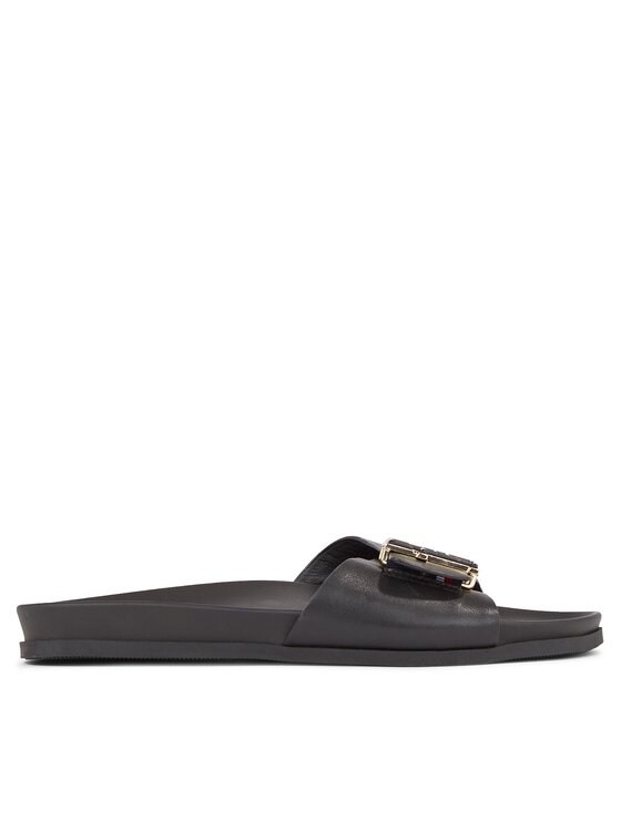 Tommy Hilfiger Tommy Hilfiger Чехли Th Hardware Leather Flat Sandal FW0FW07940 Черен