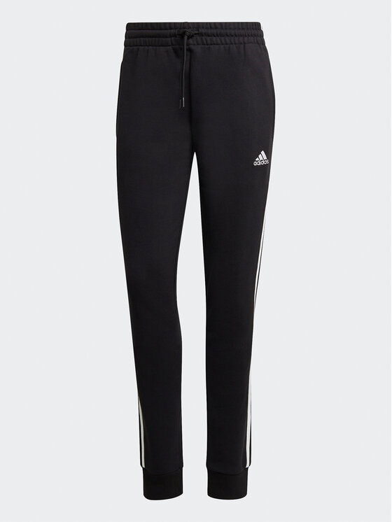adidas adidas Donji dio trenerke Essentials 3-Stripes French Terry Cuffed Joggers IC8770 Crna Slim Fit