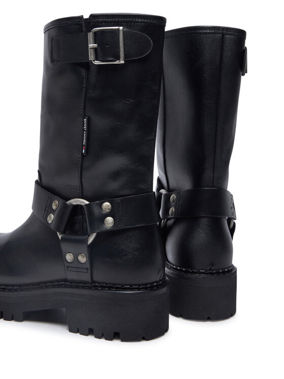 Tommy Jeans Tommy Jeans Čizme Tjw Urban Biker Boot Leather EN0EN02728 Crna