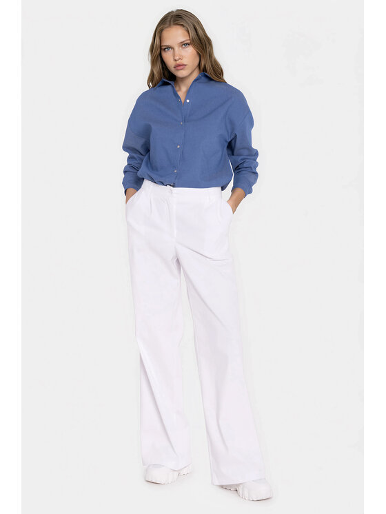 NIFE NIFE Kalhoty z materiálu SD141 Bílá Wide Leg