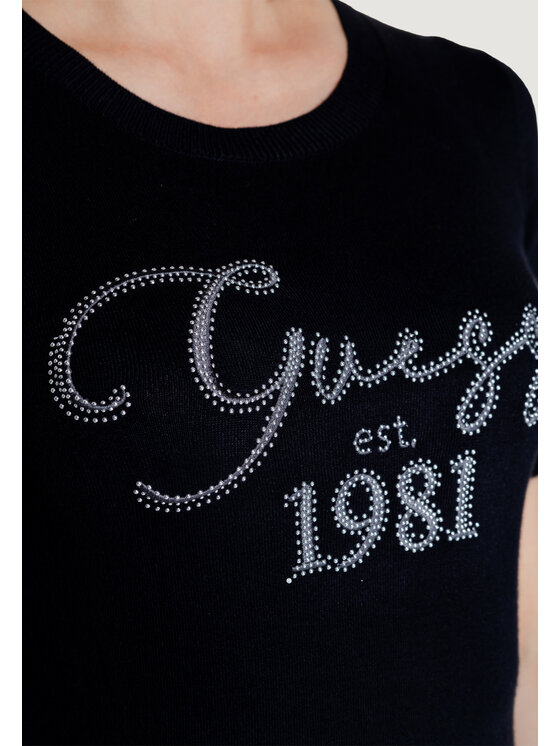 Guess Guess Πουλόβερ PALOMA LOGO RN SS Μαύρο Shirt Fit