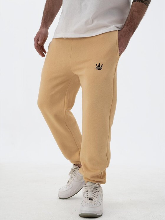 Jigga Wear Jigga Wear Spodnie dresowe Spodnie Dresowe Męskie Beżowe / Czarne Jigga Wear Small Crown L Beżowy Regular Fit