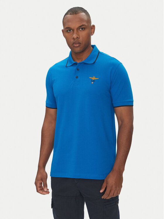 Aeronautica Militare Aeronautica Militare Тениска с яка и копчета 251PO1308P82 Син Regular Fit