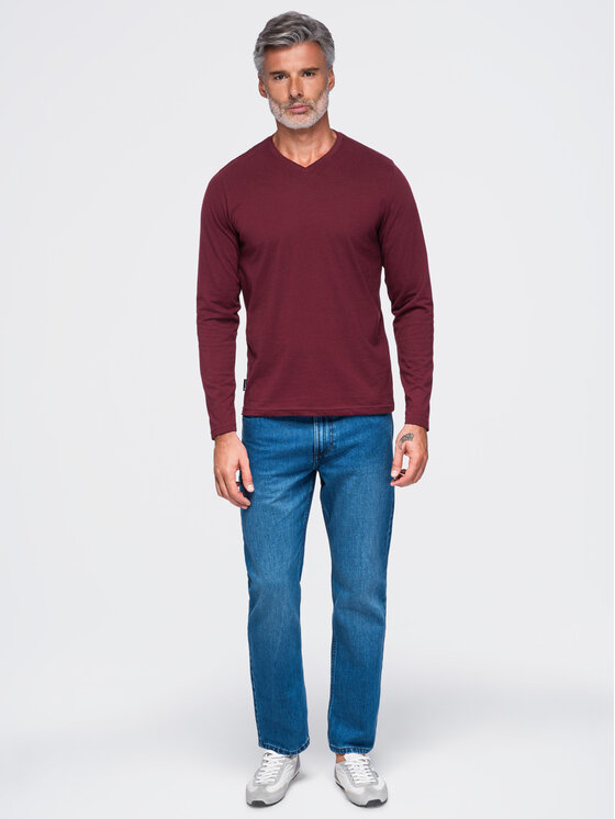 Ombre Ombre Longsleeve OM-LSBL-0143 Bordowy Regular Fit