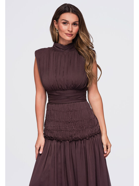 Ombre Ombre Sukienka wieczorowa LA-OM-DLR446 Brązowy Regular Fit