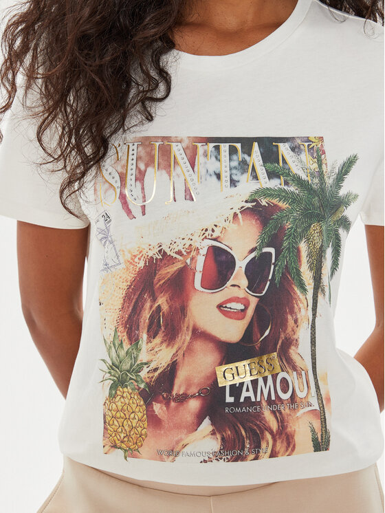 Guess Guess Футболка W4YI46 K9RM1 Écru Regular Fit