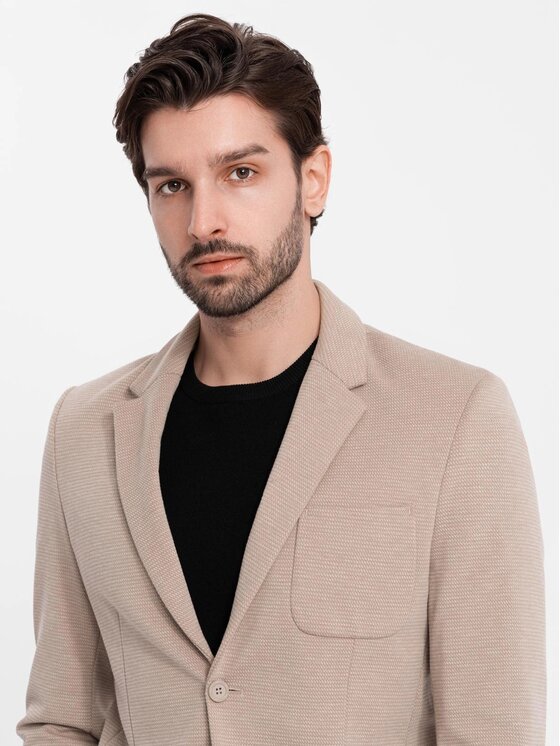Ombre Ombre Marynarka OM-BLZB-0129 Beżowy Regular Fit