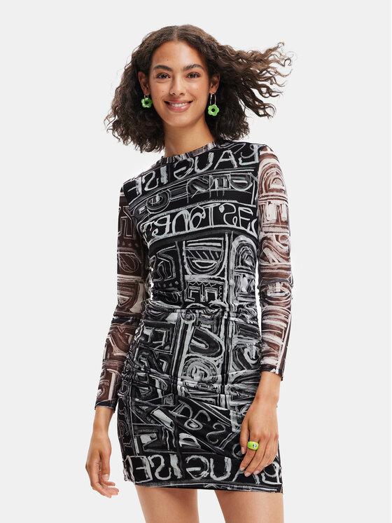 Desigual Rochie de zi 23SWVK23 Gri Slim Fit