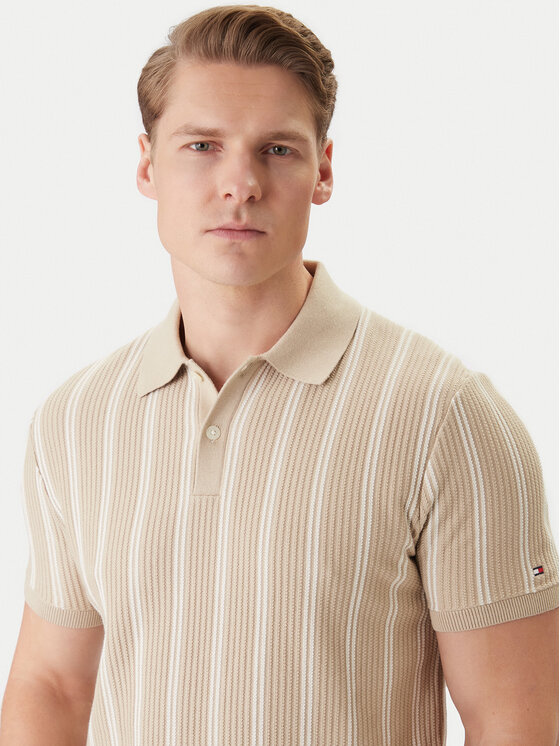 Tommy Hilfiger Tommy Hilfiger Тениска с яка и копчета Vertical MW0MW41949 Бежов Regular Fit