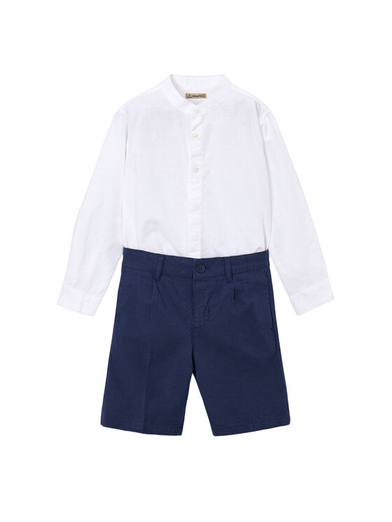 Mayoral Set cămașă și șorturi din material textil 3216 Bleumarin Regular Fit