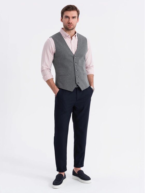 Ombre Ombre Kamizelka garniturowa OM-BLZV-0147 Szary Slim Fit