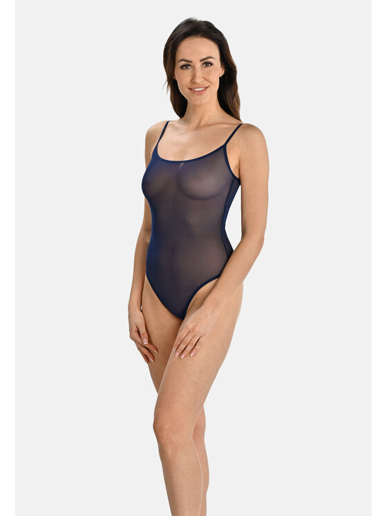 Teyli Teyli Body z siateczki na ramiączkach Sophi Niebieski