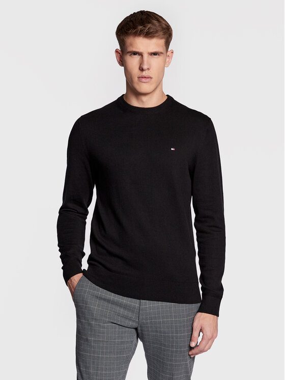 Tommy Hilfiger Pulover Pima MW0MW28046 Negru Regular Fit