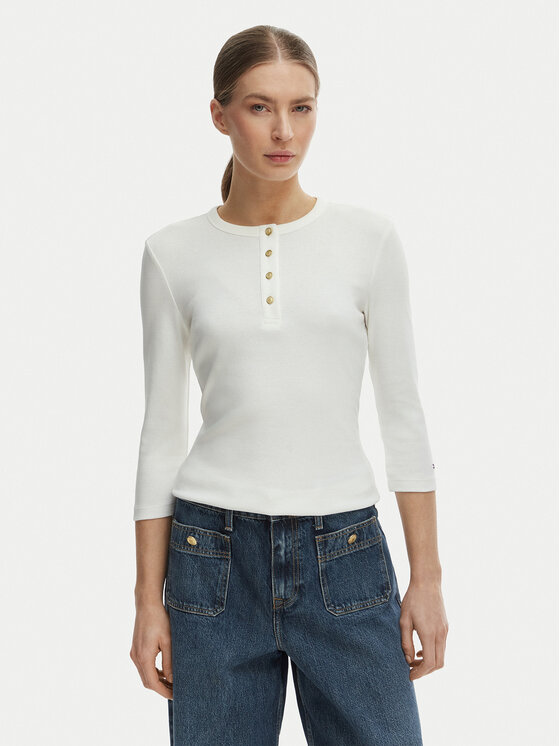 Tommy Hilfiger Bluză WW0WW49629 Écru Slim Fit