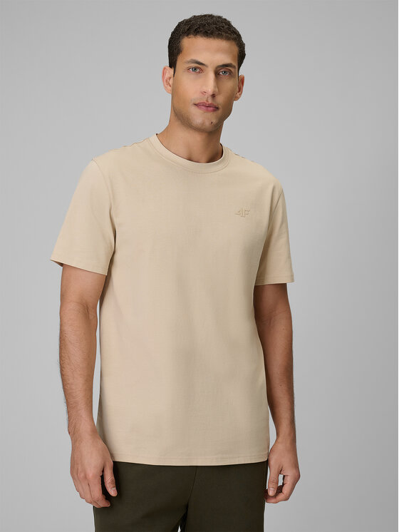 4F 4F T-Shirt BASIC+ Beżowy Regular Fit