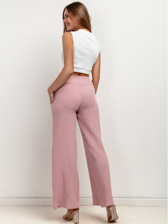 Tessita Tessita Spodnie materiałowe T428/2/XL Różowy Wide Leg