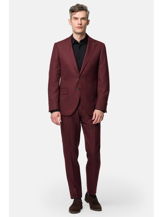 Lancerto Lancerto Garnitur Tabasco GA073123000018 Bordowy Slim Fit