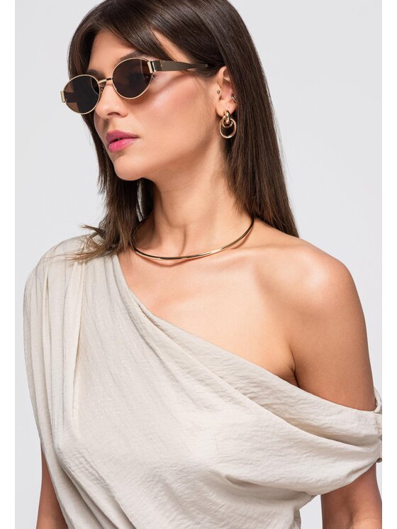 Ombre Ombre Bluzka OW-TS-E0053 Beżowy Loose Fit