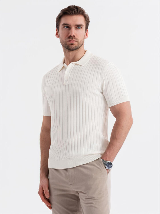 Ombre Ombre Polo OM-POSS-0143 Biały Slim Fit