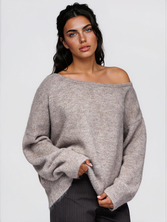Ombre Ombre Svetr OW-SW-E0060 Béžová Relaxed Fit