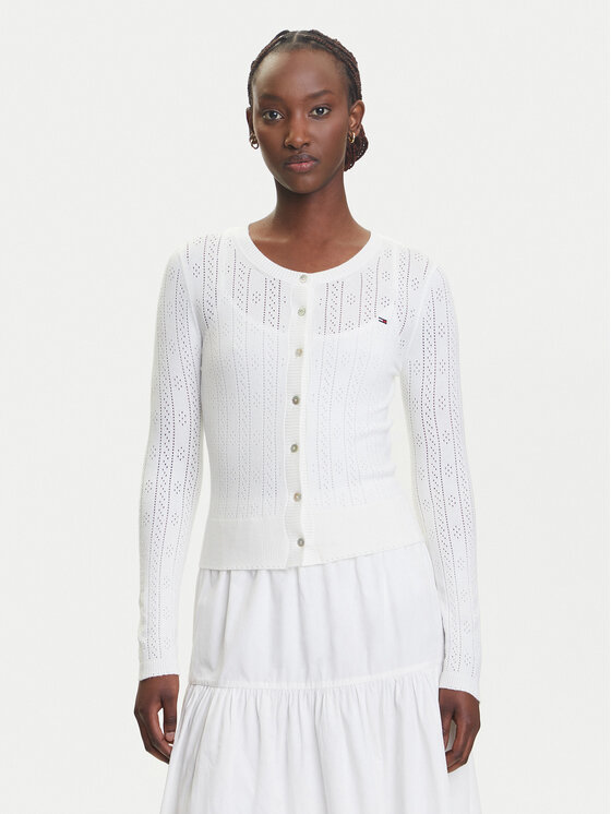 Tommy Jeans Tommy Jeans Kardigan Pointelle DW0DW20966 Bílá Regular Fit