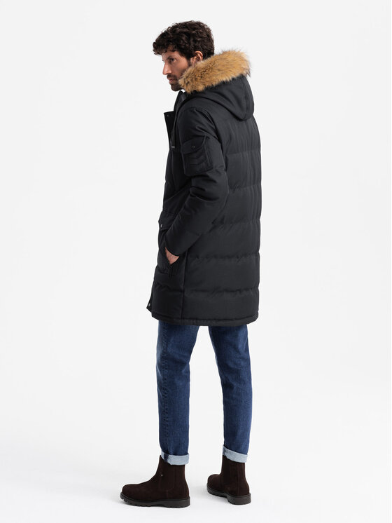 Ombre Ombre Parka OM-JALJ-0182 Czarny Regular Fit