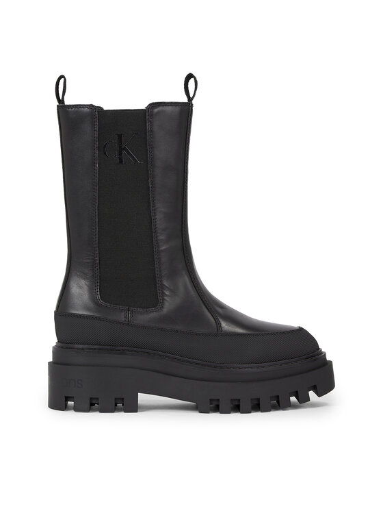 Calvin Klein Jeans Členková obuv s elastickým prvkom Flatform Chelsea Boot Lth Wn YW0YW01111 Čierna