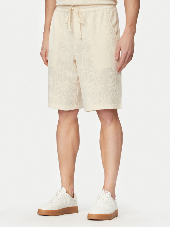 Guess Szorty sportowe F6GD03 kremKG362 Kremowy Regular Fit