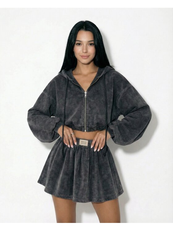 MissDenim MissDenim Bluza Oversize Crop Zip Hoodie Czarny Oversize