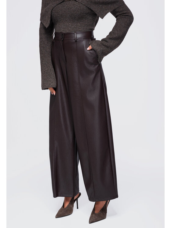 Ombre Ombre Spodnie materiałowe OW-PA-E0023 Brązowy Relaxed Fit