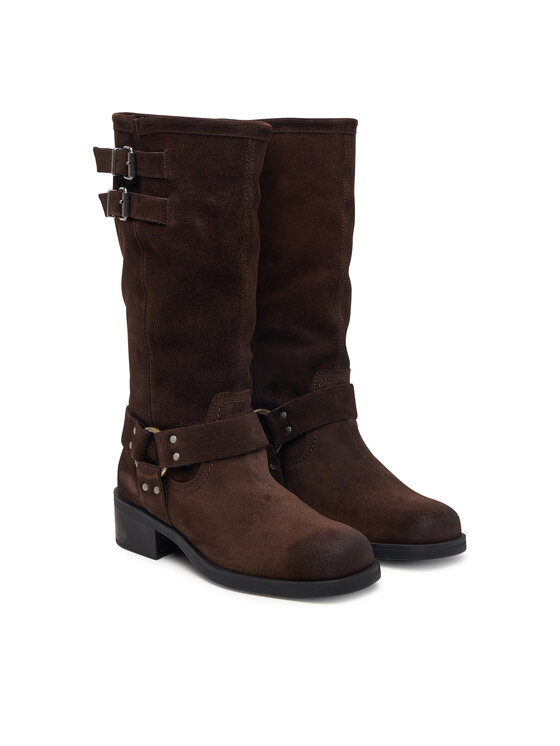 Tommy Jeans Tommy Jeans Oficerki Tjw Brushed Suede Biker Boots EN0EN03110 Brązowy ciemny