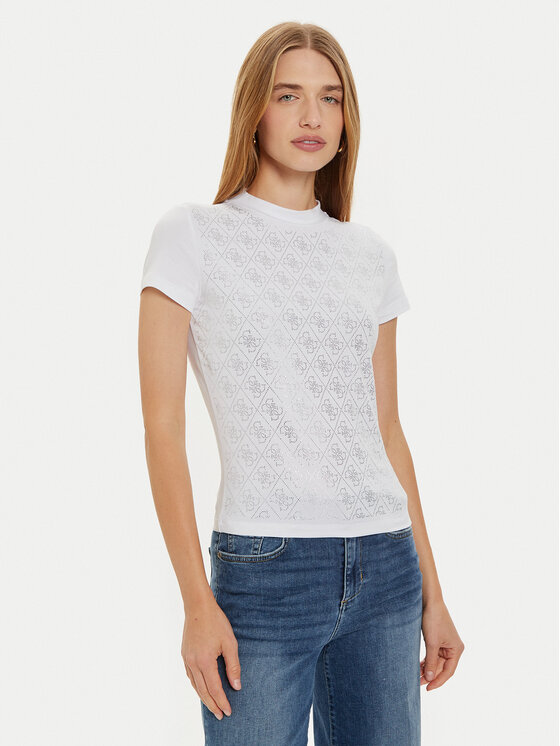 Guess Guess T-Shirt W4BI26 J1314 Bílá Slim Fit