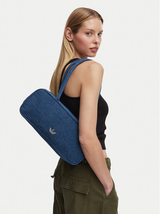 adidas Ročna torba Adicolor Elongated Airliner Denim Bag KD7875 Modra