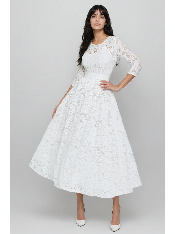 MATSOUR'I MATSOUR'I Sukienka elegancka Vicktoria White Biały A-Line Fit