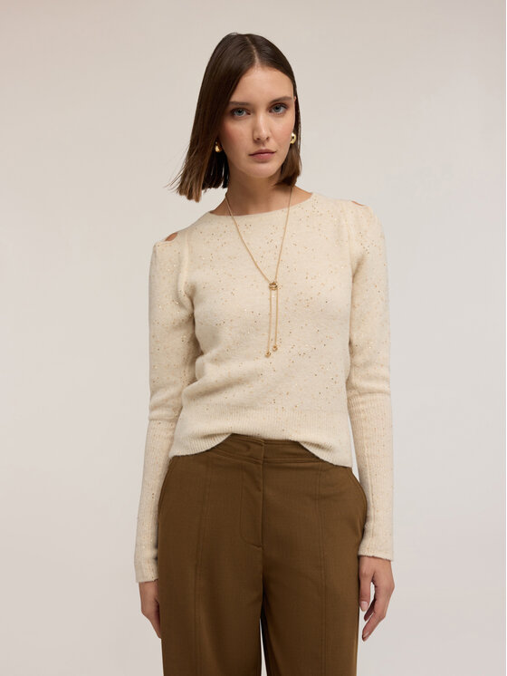 Motivi Motivi Sweter M512W003614N011 Kremowy Regular Fit
