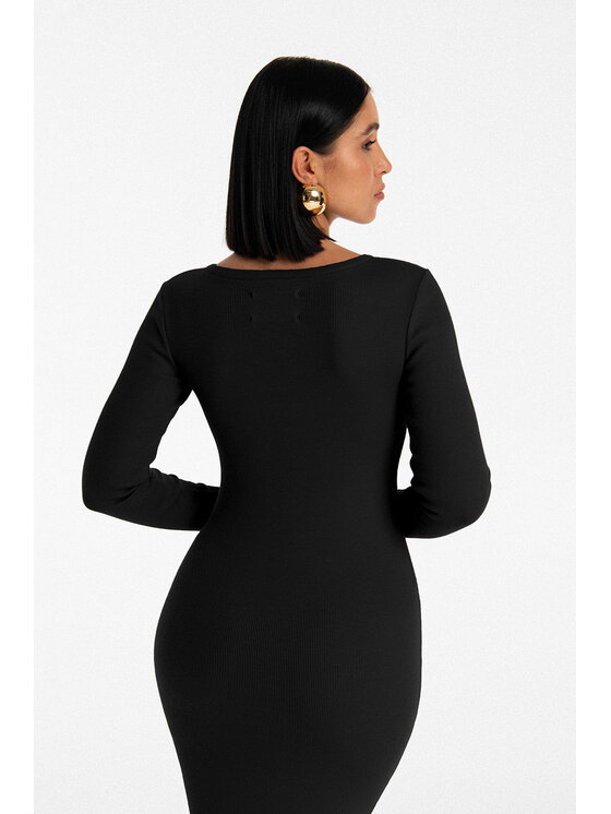 Nudyess Nudyess Úpletové šaty Isla mimi z prążka Čierna Fitted Fit
